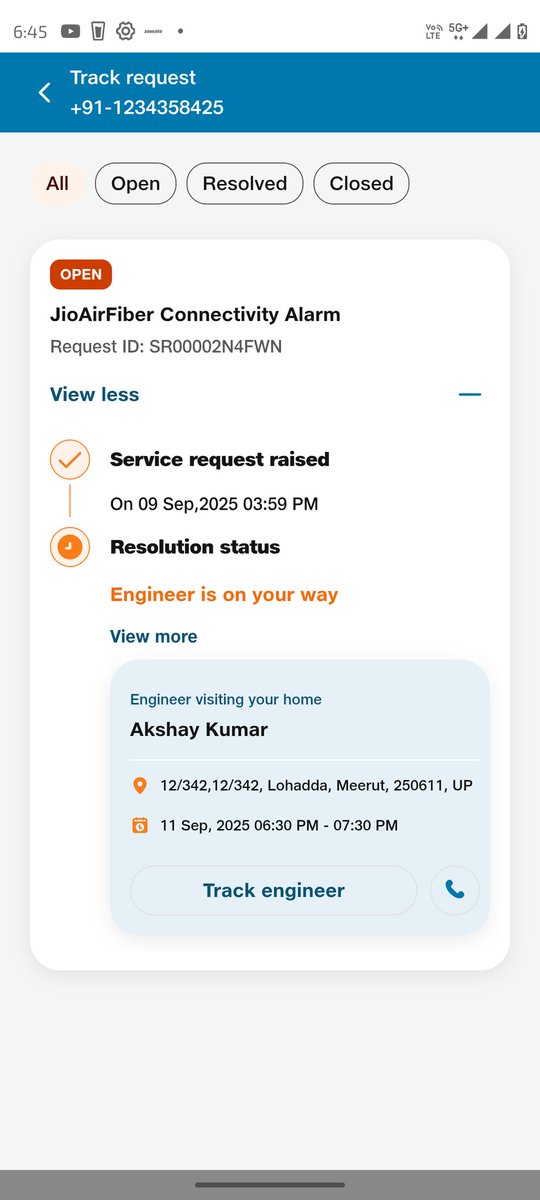 _ankittomar's tweet photo. Hey @JioCare @reliancejio, my Jio Air Fibre is down for 2 days. Every 2 hrs a new engineer gets “assigned” but no one visits. Customer care is only IVR, no real help, not even an option to terminate the connection. @airtelindia @Airtel_Presence @JIOAIRFIBERIN https://t.co/DBEVDXL9Kf