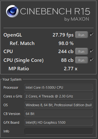 mamechichi2905's tweet photo. この前ハドフで5500円で買ったジャンク、
レッツノートCF-SX4のメモリを8GB→16GBにして
#cinebench R15でベンチマーク測定
Windows11に上げたのに何故かWIndows8扱いになっているが
スコアはSSの通り
throttlestopでTPL上げたらシングルコアは20位上がったけれど
逆にマルチコアが70も減った…？ https://t.co/piGjwk6R3W