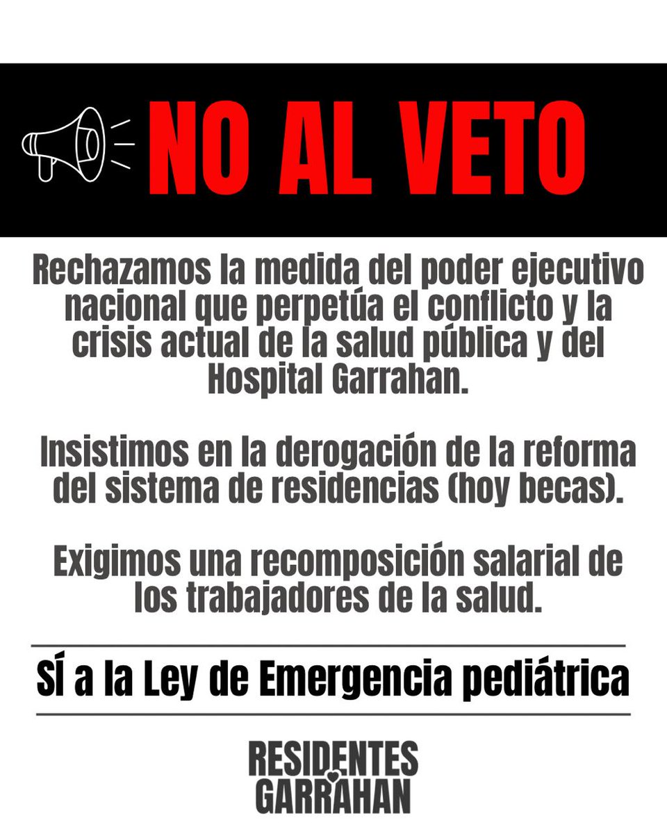 Vetar la "Ley de emergencia pediátrica" o "Ley Garrahan" es quizás el acto más cruel de un gobierno nefasto.
¿Vetar una ley que le da recursos a los hospitales pediátricos del país?
¿Alguien puede avalar este veto? ¿Con qué argumentos?
En Octubre sentirán el veto del pueblo 👊