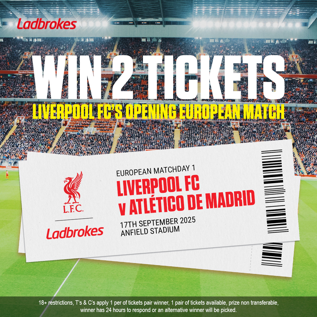 𝐖𝐢𝐧 𝟐 𝐋𝐢𝐯𝐞𝐫𝐩𝐨𝐨𝐥 𝐅𝐂 𝐭𝐢𝐜𝐤𝐞𝐭𝐬! 🚨

As the Official Sports Betting Partner of Liverpool FC, we have 2 tickets to give away for the opening game of The Reds’ European campaign against Atletico Madrid!

For your chance to visit Anfield Stadium on a European night