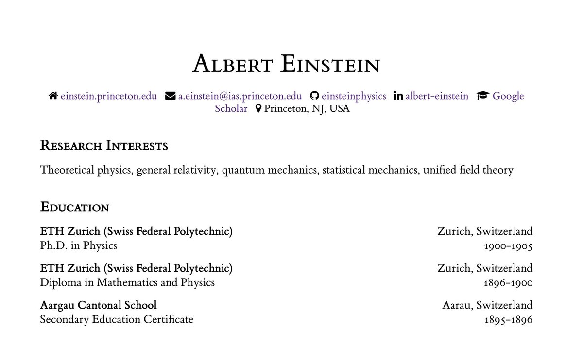 giladturok's tweet image. I made a LaTeX CV template that's nice looking + easy to use (link below). 

I added some nice features:
1. CV/resume dual mode
2. publication author annotations (equal contribution *)
3. Fancy contact bar

Looking for feedback! Trying to make it drop dead simple to use! Thanks.