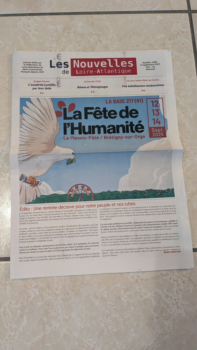 OrvaultPcf's tweet image. 📰 Nouveau numéro "Les Nouvelles de Loire-Atlantique", journal du #PCF44⤵️

Pour @Robin_Salecroix, "Une autre politique est possible : ↗️ les salaires/pensions, la retraite à 60 ans, rétablir l'ISF,..., investir dans la santé/éducation/transports..."✊

#NLA #PCF #FDH2025 #Nantes