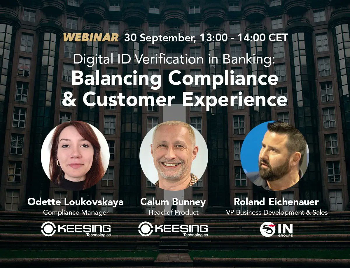 Regulators want rigor. Customers want speed. Fraudsters want to exploit gaps.

Join IN Groupe &amp; Keesing Technologies' #webinar on Sep 30 to learn how to verify identities securely without unnecessary friction.

👉 Register: ow.ly/Kvmz50WVihK

#KYC #AML #Banking