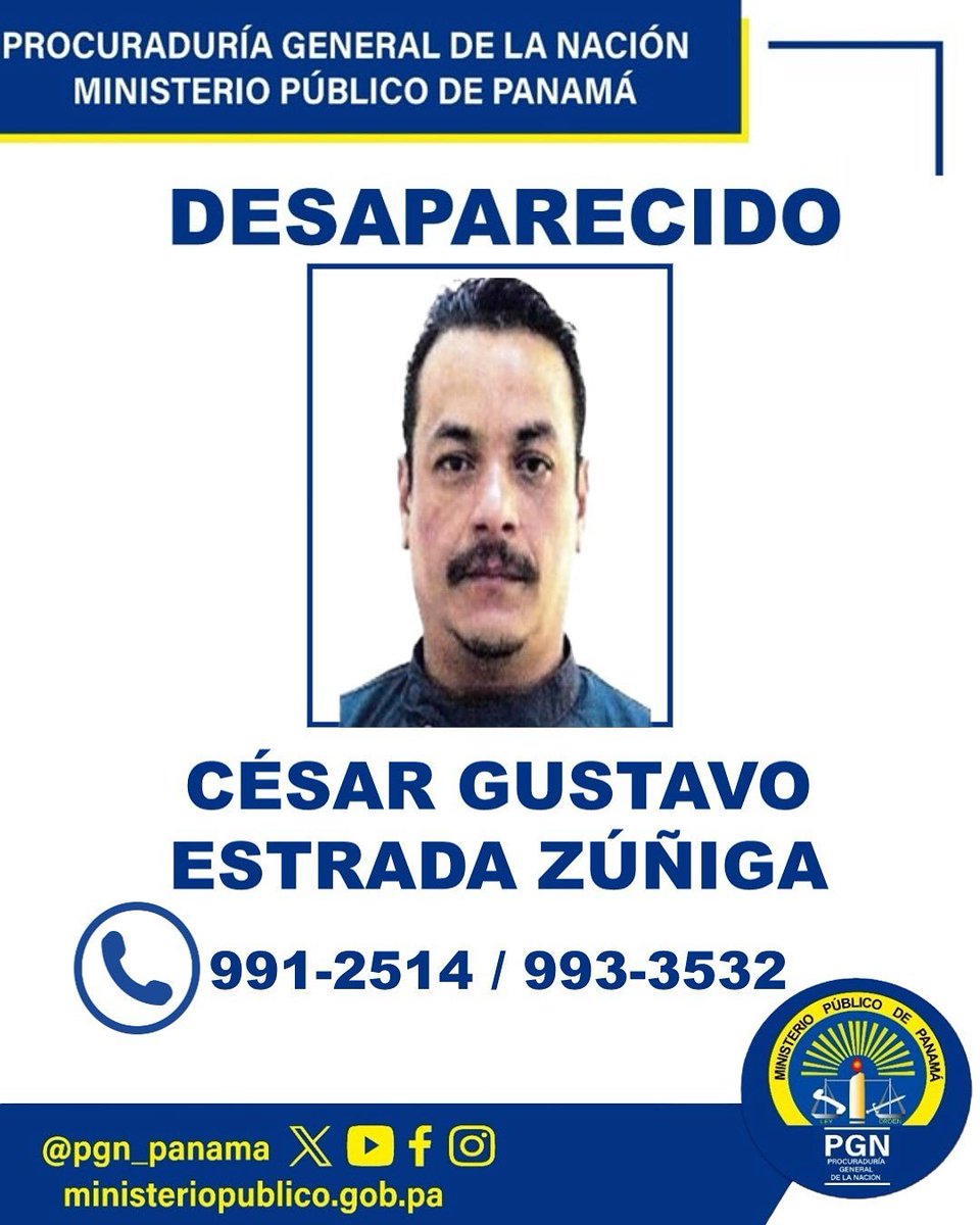 La Fiscalía de Coclé investiga la desaparición de César Gustavo Estrada Zúñiga (41 años), chef mexicano en un resort de la provincia. Si tienes información, comunícate al 991-3532 / 991-2514. #ProvinciasKW