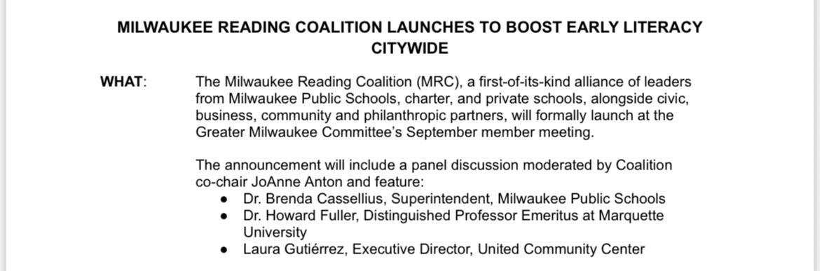 The Milwaukee Reading Coalition, a group of private/public leaders including <a href="/MilwaukeeMPS/">Milwaukee MPS</a>, is moving forward, despite not being included in the state budget, as originally hoped for. 
Previous: wpr.org/news/milwaukee…