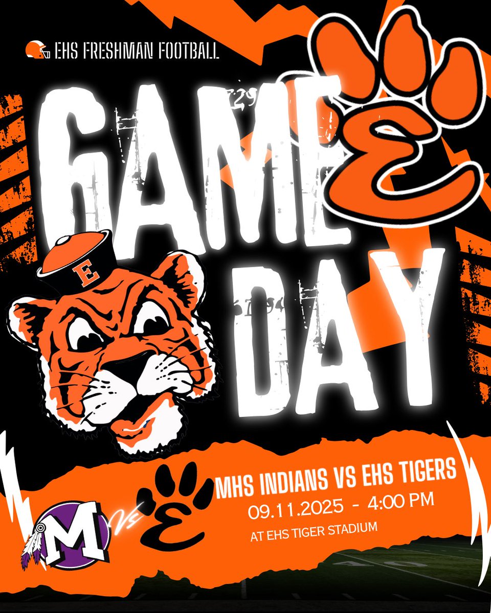 CoachJakeFoster's tweet image. EHS Freshman Football 1st home game of the 2025 season today at 4 pm at EHS Tiger Stadium!