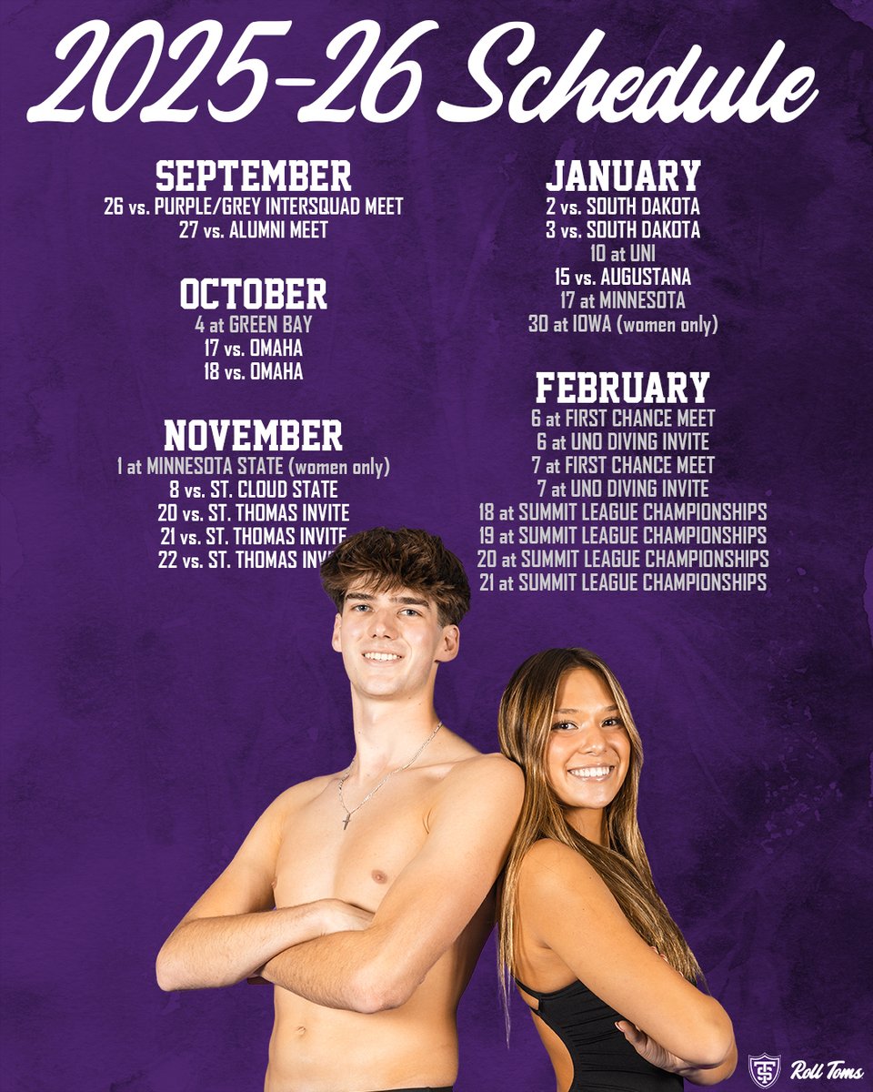 TommieSwimDive's tweet photo. Schedule anyone?

🏊‍♂️: https://t.co/EqcYepDNJ4
🏊‍♀️: https://t.co/YtYckYV5Po

#RollToms https://t.co/r9HTREk6bo