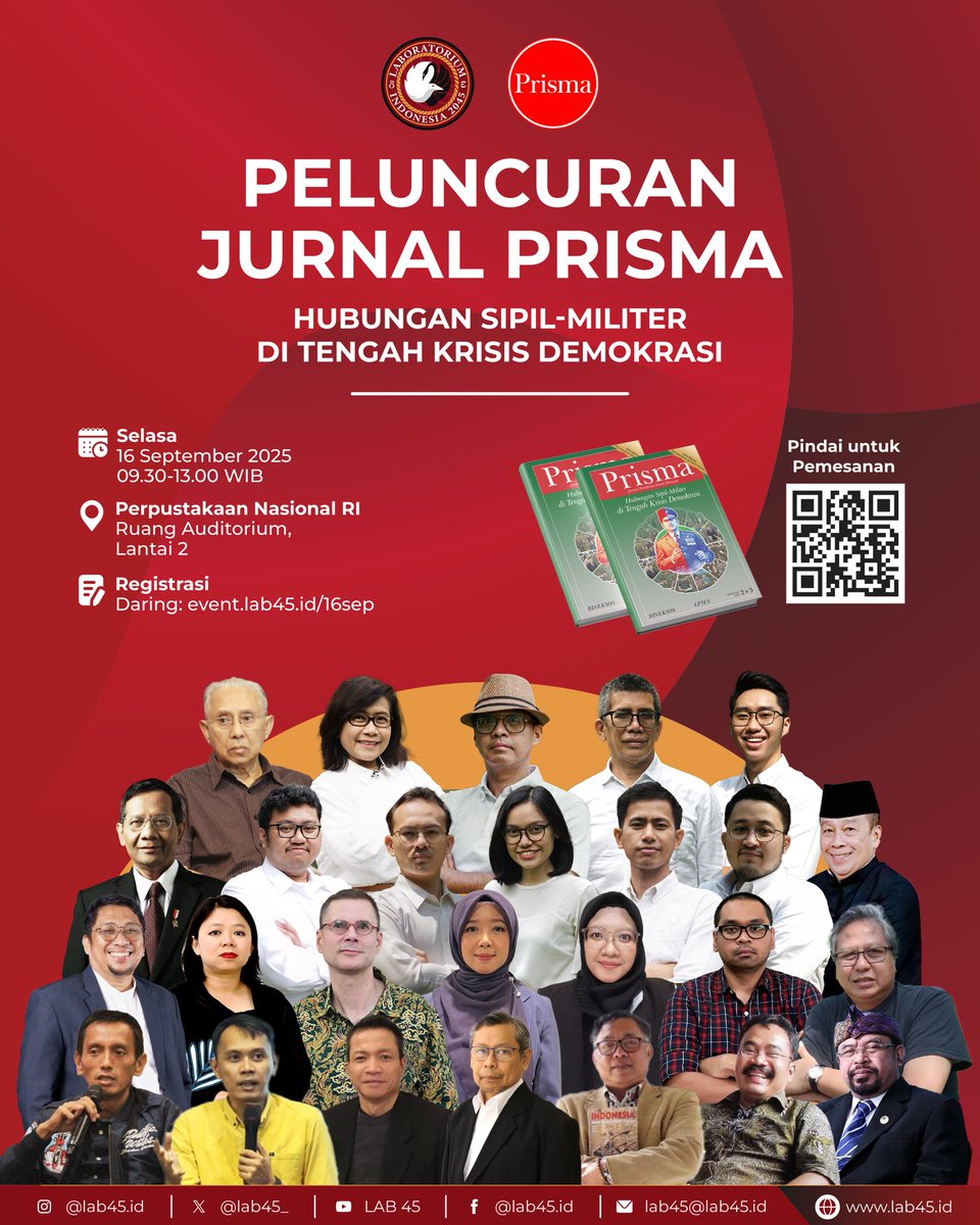 📢 Peluncuran Jurnal Prisma Edisi Khusus "HUBUNGAN SIPIL-MILITER DI TENGAH KRISIS DEMOKRASI"

Laboratorium Indonesia 2045 bersama Jurnal Pemikiran Sosial Ekonomi Prisma menerbitkan edisi khusus.

Di tengah krisis demokrasi global dan keterlibatan militer dalam ranah sipil yang