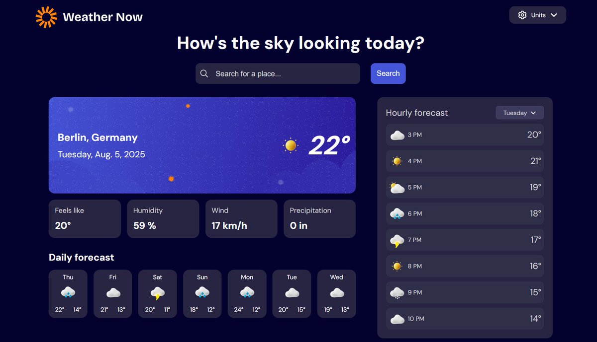 Tolu_dev's tweet image. Day 4 of my @frontendmentor &apos;s hackathon

The weather app now pulls daily forecasts from @open_meteo &apos;s API

✅ Conditional rendering for clean UI
✅ Transformed API data → UI format
✅ Displays a weather image for each day based on conditions

#FM30Hackathon #WebDevelopment
