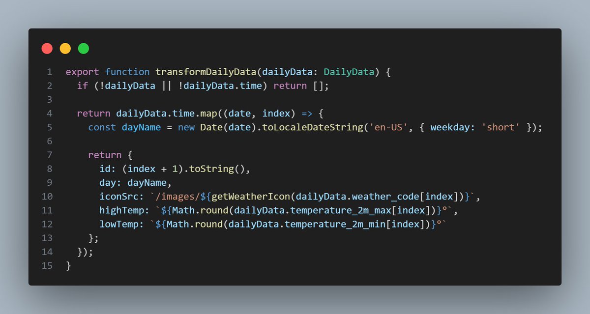 Tolu_dev's tweet image. Day 4 of my @frontendmentor &apos;s hackathon

The weather app now pulls daily forecasts from @open_meteo &apos;s API

✅ Conditional rendering for clean UI
✅ Transformed API data → UI format
✅ Displays a weather image for each day based on conditions

#FM30Hackathon #WebDevelopment