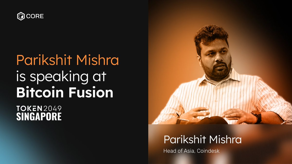 Bitcoin Fusion Singapore keeps getting better. 🇸🇬

<a href="/parikshitm899/">Parikshit Mishra</a>, Head of Asia at <a href="/CoinDesk/">CoinDesk</a>, just joined the speaker lineup. 🎙️

Sign up for the Bitcoin event of the year below. 👇
linkcoredao.org/luma/bitcoin-f…
