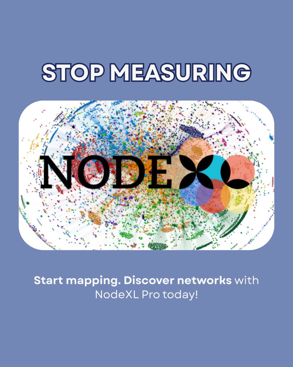 Stop measuring. Start mapping. Discover networks with NodeXL Pro
Register Here :
26 September: nuel.ink/1ObCTJ
#PhdChat #AcademicChatter #sociallistening
