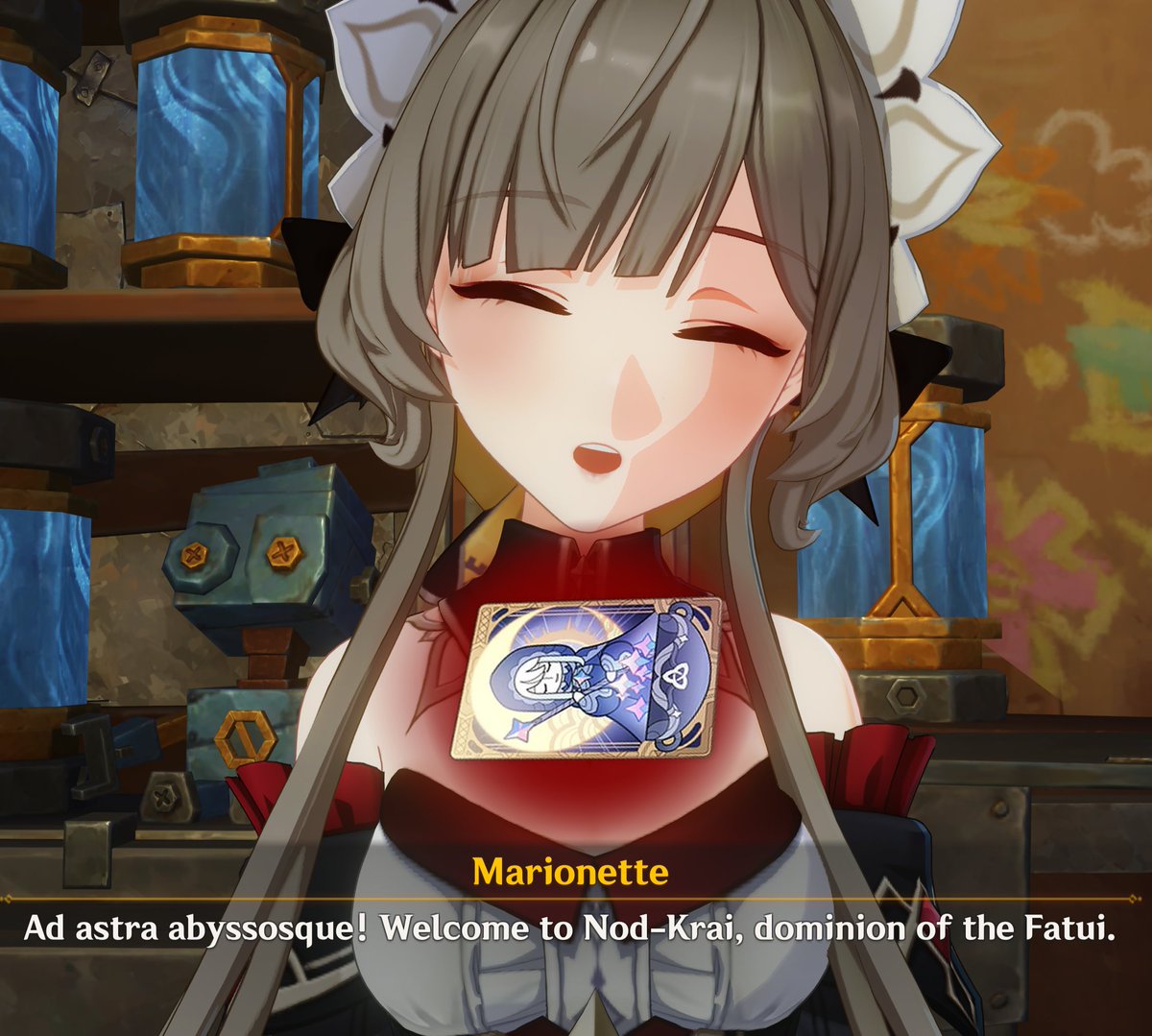 😈 Marionette Monthly Pass Giveaway 😈

Wait where is Furina? Oh well Furina's gonna rest a little bit... accept this welkin from this evil lady instead...

To enter;
1) Like RT &amp; Follow!
2) (Optional) Do you wanna pull for Sandrone?

Giveaway ends on September 15th! Goodluck! 👠