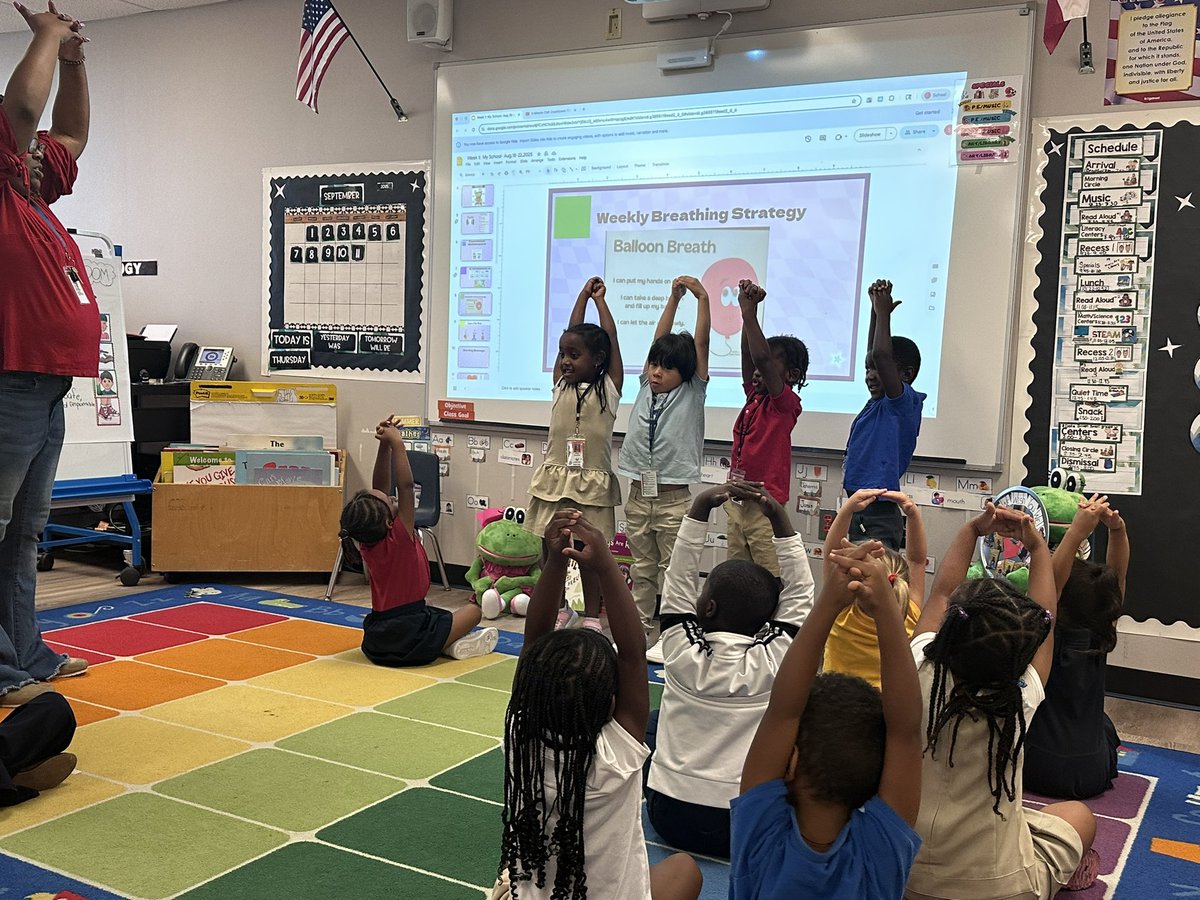 Pre-K students in Mrs. Lee’s class at <a href="/FRERoadrunners/">FRE Roadrunners</a> going over letters and calming strategies ! #RISDDreamBig