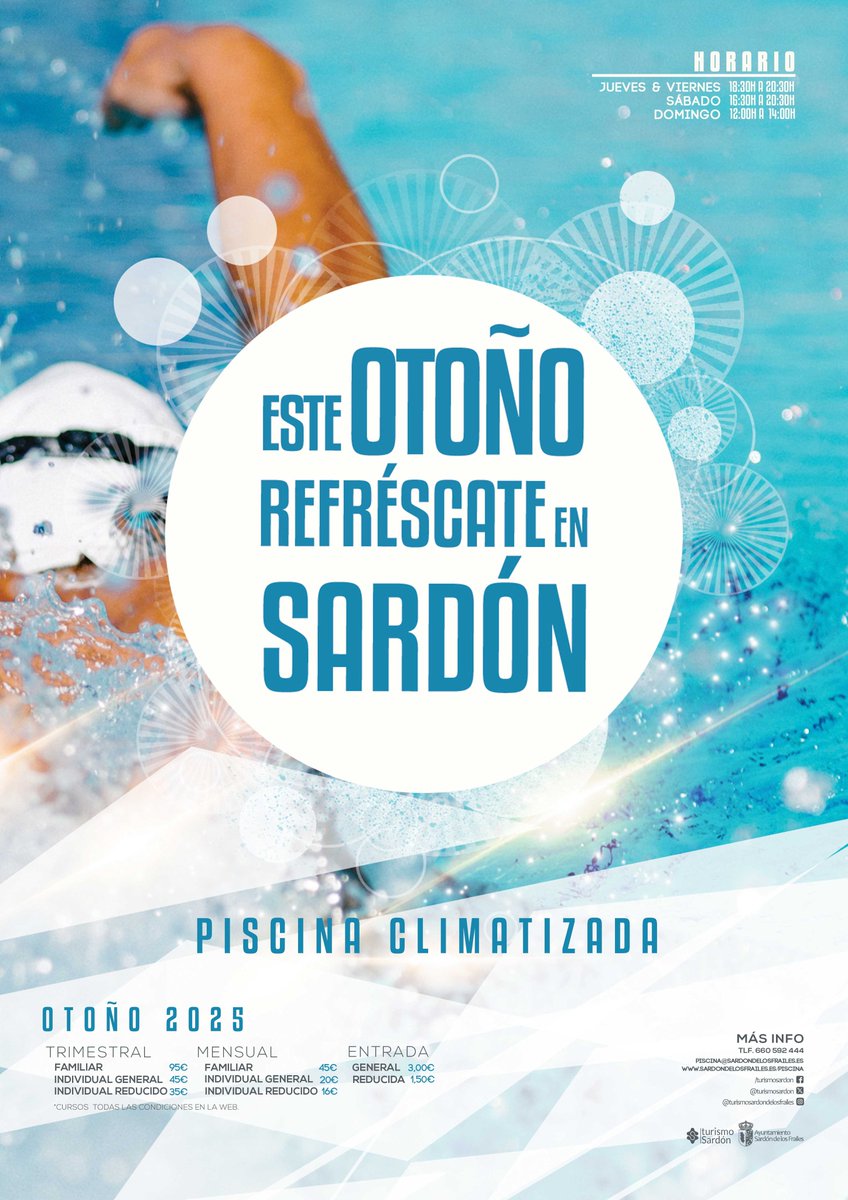 🔜 Información sobre el inicio de la temporada de otoño en la piscina climatizada de Sardón de los Frailes.

ℹ️ Más información en: sardondelosfrailes.es/piscina