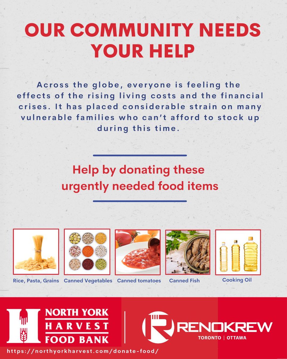 We are on a mission to put food on the table 🏡
Renokrew is hosting a "Back To School" Food Drive with <a href="/North/">North</a> York Harvest Food Bank to support families in Toronto.💞

Food is part of our everyday life...
And when we hear the stories from North York Harvest, such as parents