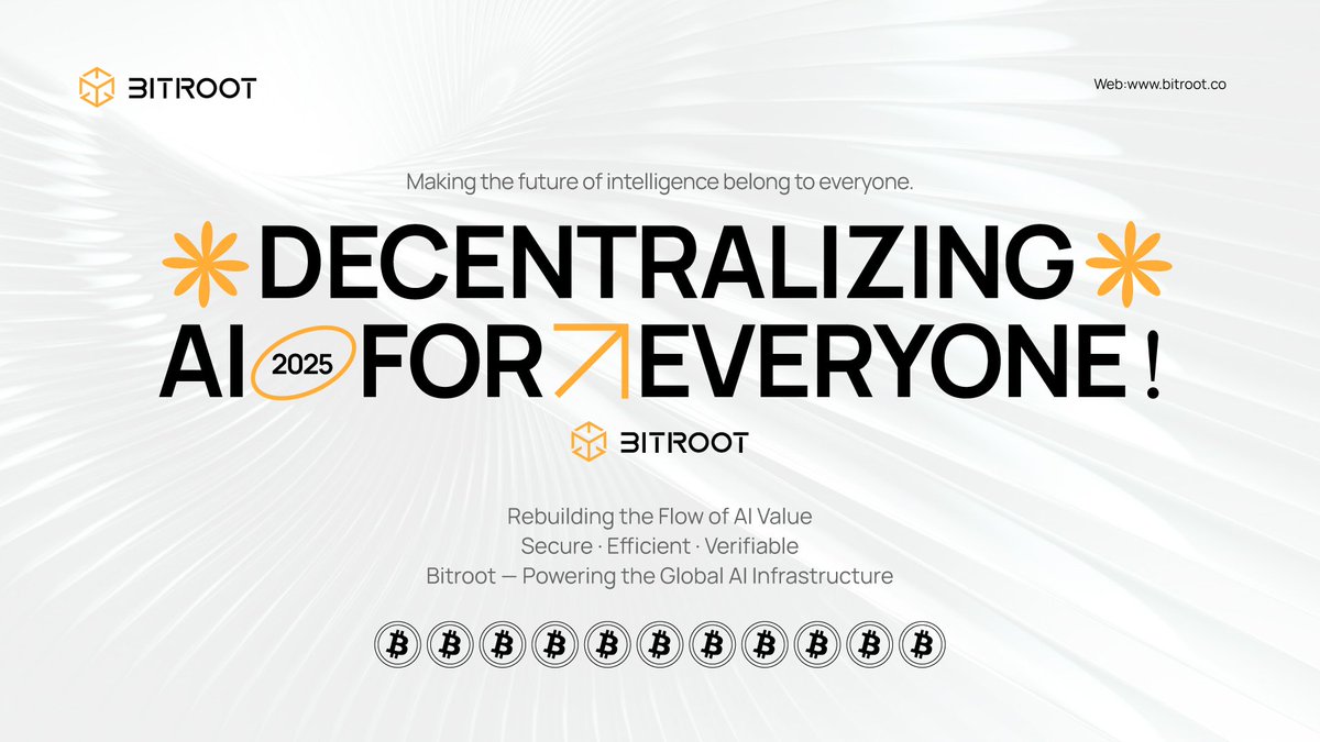 Bitroot_'s tweet photo. 🚀 The future is here — and AI belongs to everyone!  

BITROOT is rebuilding the flow of AI value — building a secure, efficient, and verifiable global AI infrastructure. By 2025, we're decentralizing intelligence and ensuring everyone shares in the benefits of AI evolution.  

✨ Secure · Efficient · Verifiable  
🌍 Powering the Global AI Infrastructure  

#BITROOT #AI #DecentralizedAI #Blockchain #AIFuture