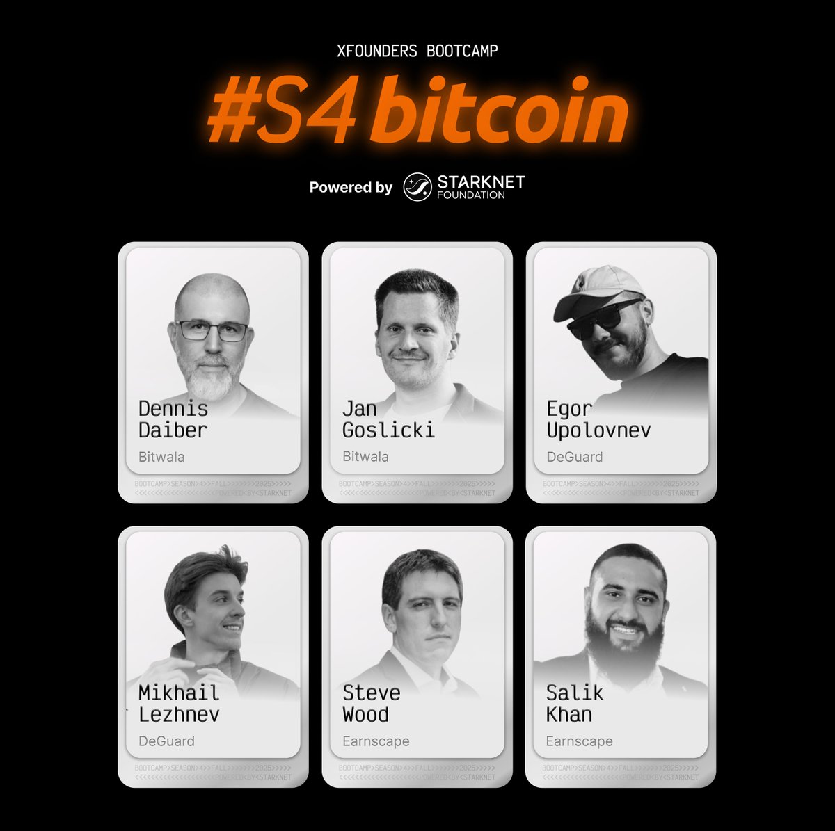 We’re mega proud to announce the first 3 startups joining our 4th Bootcamp - the second one with <a href="/StarknetFndn/">Starknet Foundation</a> 🎉

Kicking off the Fall cycle in Bali, these founders are stepping into the arena ⬇️

👛 <a href="/Bitwala/">Bitwala</a>  – #Bitcoin-first crypto banking
👥 30K+ users | €3Bn+ tx volume |