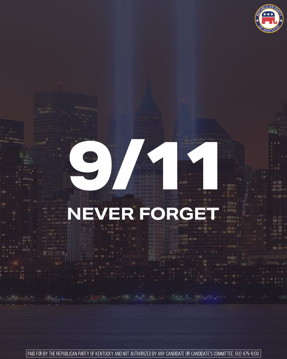 KYGOP's tweet image. 24 years later, America remembers.

We honor the victims and salute the heroes of 9/11.