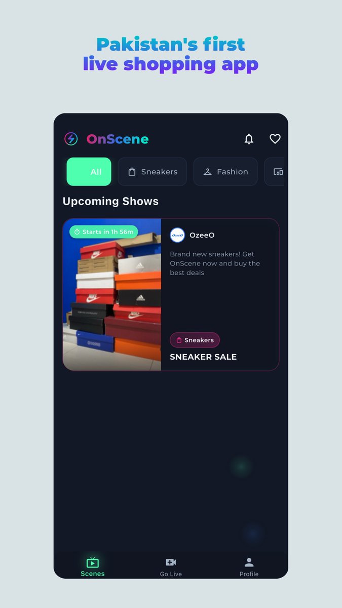 onscene_pk's tweet photo. OnScene is Pakistan’s first AI-enabled live shopping app!
Creators can stream products, interact with viewers, and use AI tools to schedule shows, track inventory, and boost engagement.
Join the revolution in social commerce → https://t.co/4BnsAgA0nk https://t.co/IwqAQB2X1M