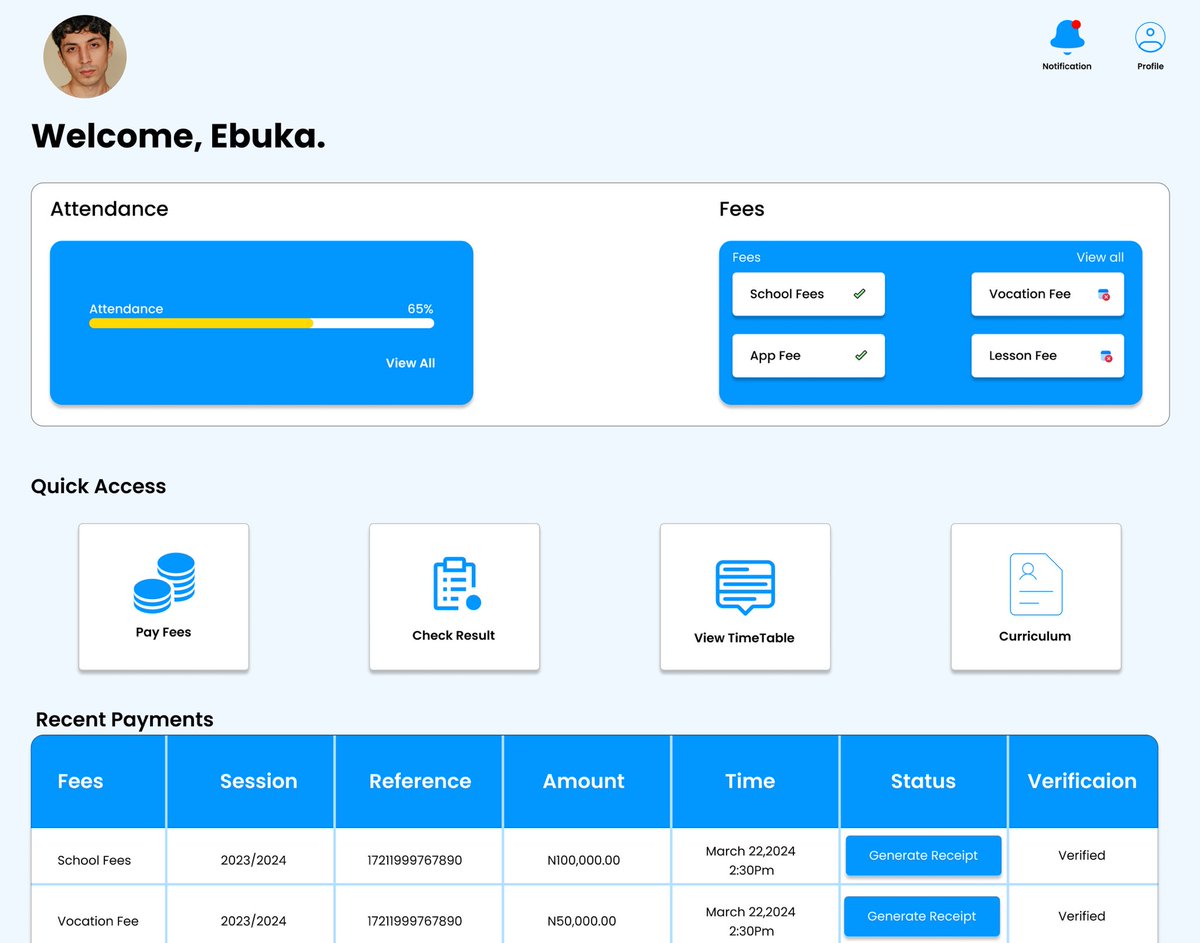 IfohE8045's tweet image. Here&apos;s a look at a new student portal dashboard. The goal was to build a clean, intuitive platform for students 
We believe great design can make education more accessible st features do you think are essential for a student portal? #uxdesign #schoolmanagement #dashboarddesign