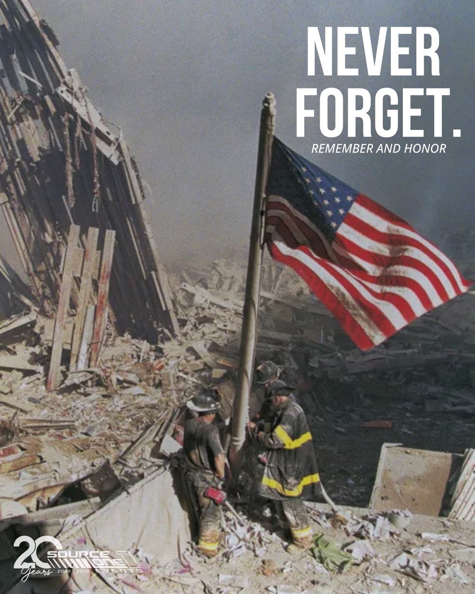 SourceOneEvents's tweet image. Never Forget. 🇺🇸
Today, we pause to remember and honor the lives lost on September 11, 2001. We also hold in our hearts the families forever changed, the brave first responders who ran toward danger, and all who showed incredible courage and unity in the face of tragedy.
We…