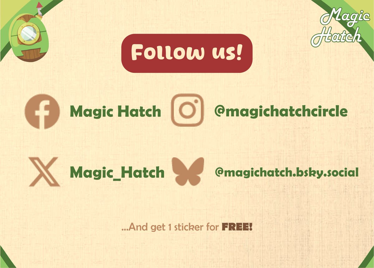 Magic_Hatch's tweet image. 🧵4/4
Don&apos;t forget to Follow Us, and get 1 sticker FREE during events!
#Follow #Giveaway