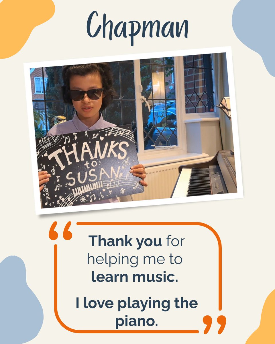 Chapman is blind and also lives with complex disabilities. 
Thanks to vital support funded through gifts in Wills, music has become Chapman's greatest passion and clearest form of expression. 

You can read more about Chapman and the impact of music at rememberacharity.org.uk/thanks-to/chap…