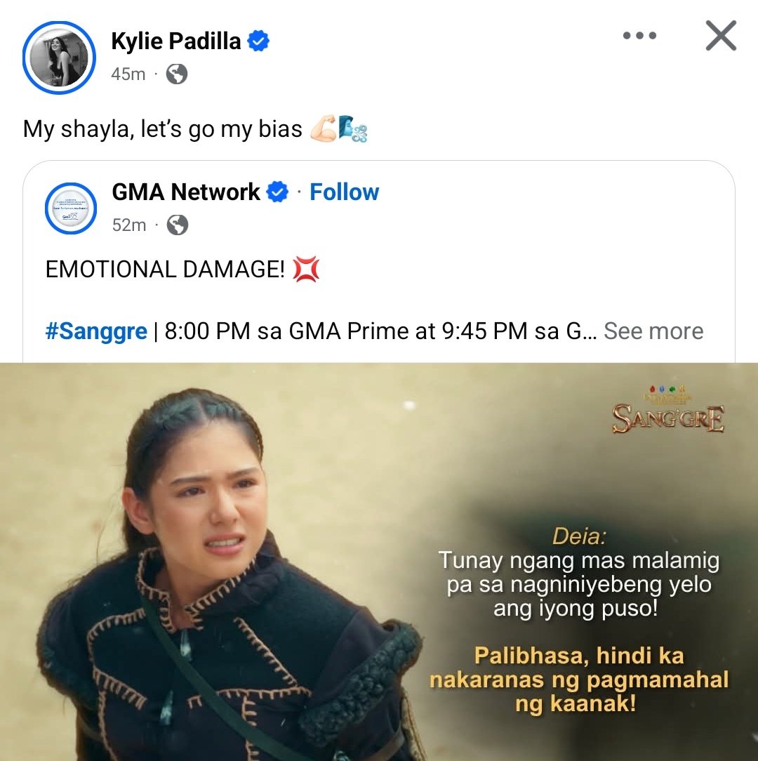 <a href="/glaizaredux/">Glaiza de Castro</a> sharing photos of Pirena &amp; Flamarra, while <a href="/kylienicolep/">knp ☽◯☾</a> sharing a post for Deia, her Shayla &amp; bias among new Sanggres..  

My OG Sanggre guuuurls right there hyping up their babies! 🥹💙❤️

#SanggreHindiPaKumpleto
