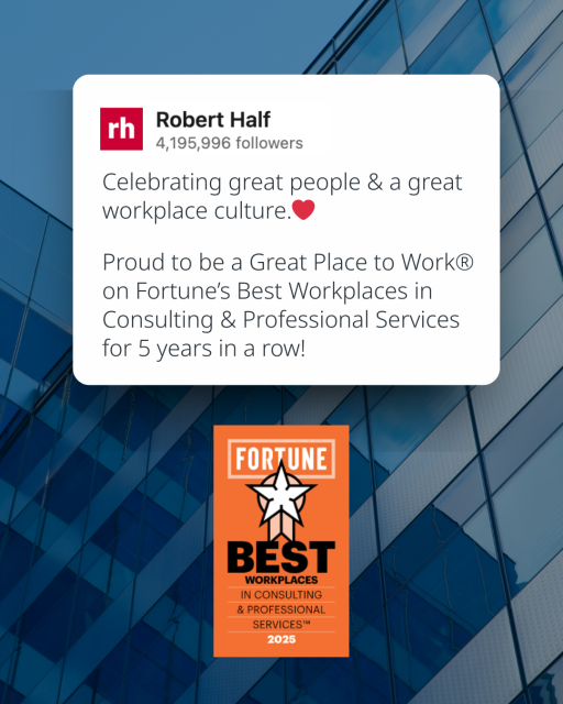 _WilldoesIT's tweet photo. #RobertHalf has once again been named one of Fortune’s Best Workplaces in Consulting &amp; Professional Services! https://t.co/cU0PVAIVcZ