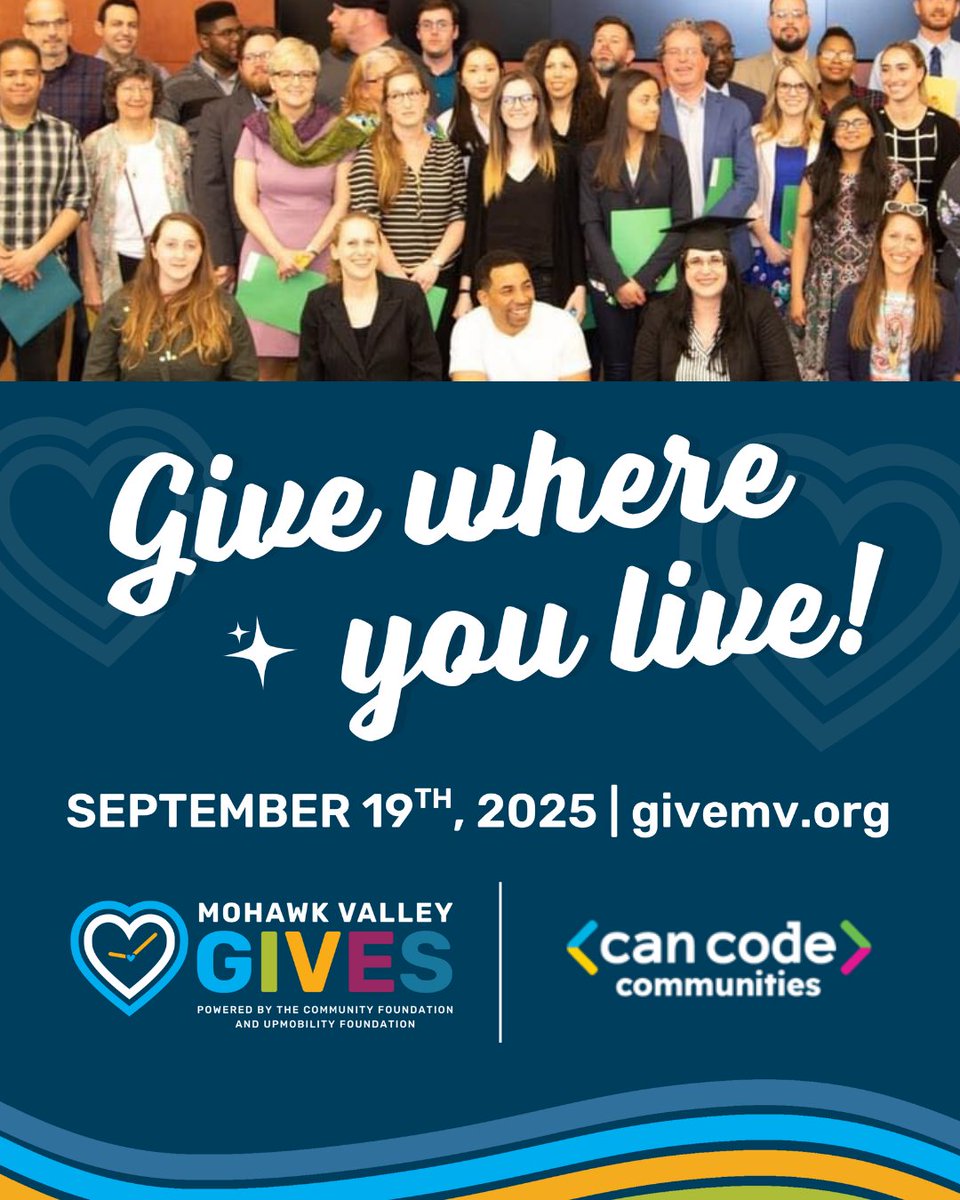 CanCodeOrg's tweet image. 🚨 REMINDER: #MohawkValleyGives is almost here! 💛
Join us Sept 19 for the largest day of giving for Can Code Communities! 🎉
💻 Online giving: Sept 15–19. Every gift helps youth learn to code & adults upskill for tech careers. ✨
Donate 👉 givemv.org/organizations/…