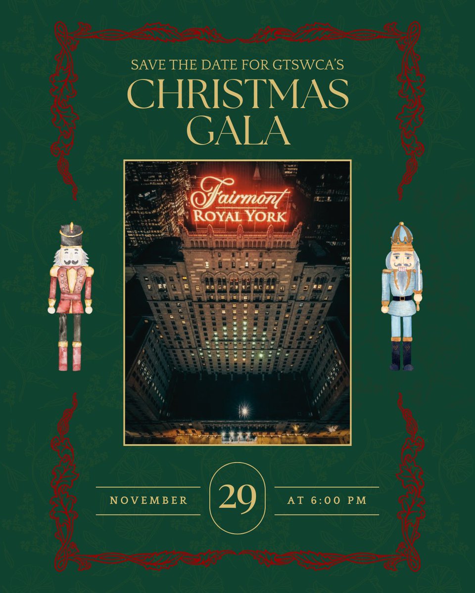 ❄️The GTSWCA cordially invites members to celebrate the holiday season at the 68th Annual Christmas Gala on Saturday, November 29th, 2025, at the Fairmont Royal York. Please join us for a night of networking, cocktails and experience the magic of the season with us! Stay tuned!
