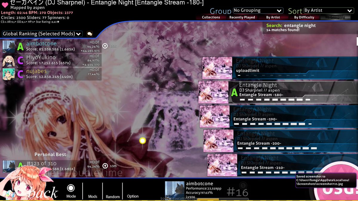 entangle night 270!! hopefully fc soon