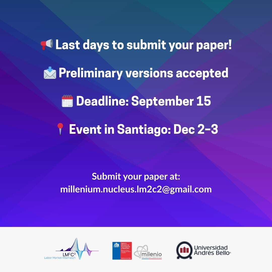 This is the final call for researchers interested in labor mismatch.

🔍 Does your work explore inequality, informality, automation, or training gaps?
Join us at LM²C² 2025.

📩 Submit now 
👉 lm2c2.cl/submit-papers-…