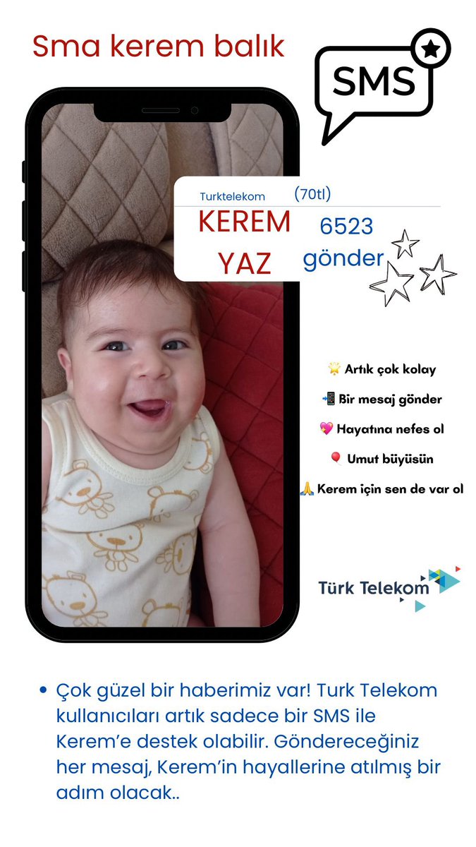 TÜRK TELEKOM  KULLANICILARINA GÜZEL HABERİMİZ VAR.. 🌼 
 
⭐️SMS ARTIK AKTİF⭐️

SENDE KEREME BİR ADIM YAKINSIN ARTIK..⭐️

KEREM YAZ - 6523 GÖNDER (  1 SMS 70₺ ) 💌

#keremeumutol
