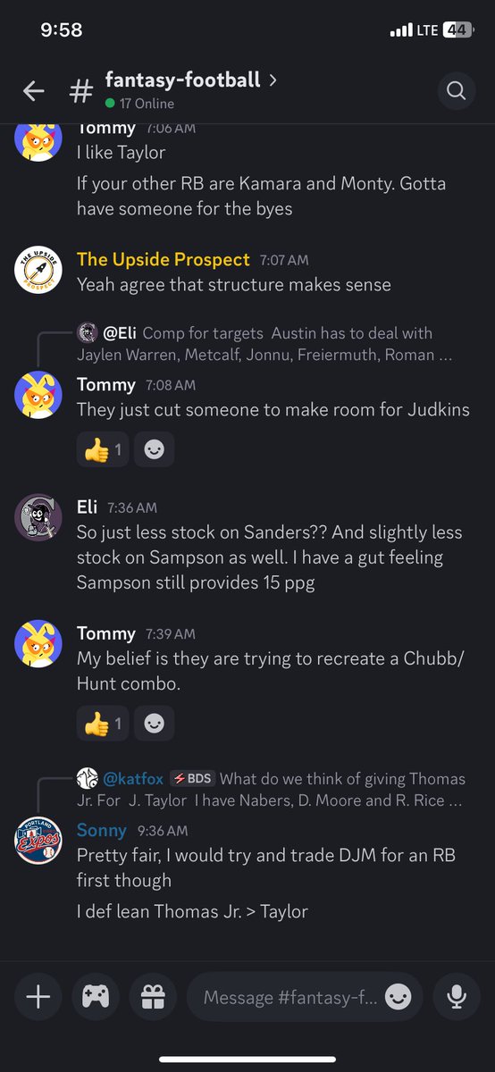 🚀 Upside discord -> we’re still talking tons of baseball/prospects but our most active channel may be fantasy football now

Very helpful for me I’ll say