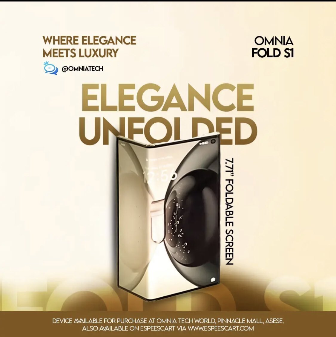 Meet the omnia fold s1 — featuring an 8.6mm ultra-thin foldable large screen and a 7.71” foldable display for endless possibilities. Get yours today!

👉 available now at Omnia Tech World, Pinnacle Mall Asese, or order online at espeescart.com

💬 like | comment | share