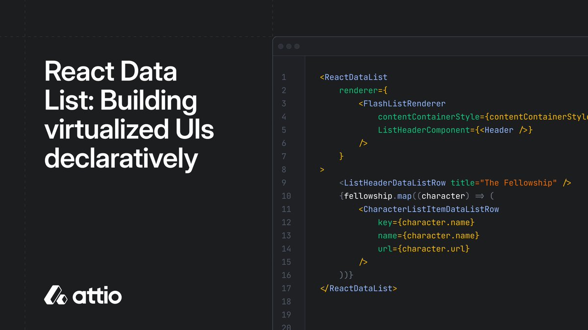 At Attio, we always tackle challenges from first principles.

Senior Product Engineer Braden Marshall (<a href="/SirBraden1996/">Braden Marshall</a>) shares how we built React Data List: our own open-source library which helps you construct arrays by expressing items declaratively.

Get the full story →