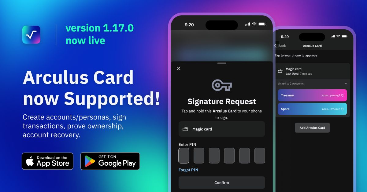 radixdlt's tweet image. Radix Wallet 1.17.0 is here!
✅ @thisisarculus Card support - create accounts, sign transactions, recover with ease
✅ Personas can now be created with Ledger and Arculus
✅ Clearer account creation - no more seed phrase confusion