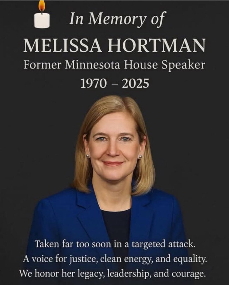 Melissa Hortman and her husband were murdered in cold blood in their own home in June. The assassination was politically motivated by a right wing MAGA. There was no acknowledgment or lowering of flags by Trump.