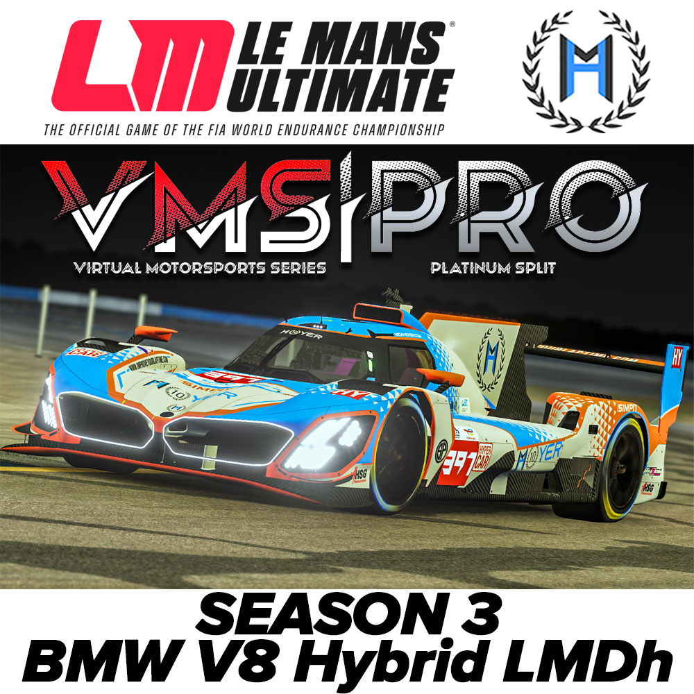 Announcement!
It’s already time for season 3 in the Virtual Motorsport Series on <a href="/LeMansUltimate/">Le Mans Ultimate</a>. For season 3 we are going to race as an underdog, starting with the <a href="/BMWMotorsport/">BMW M Motorsport</a>  BMW V8 Hybrid LMDh Hypercar for a 6 Race Sprint Series. 
#simracing #vms #LeMansUltimate #BMW