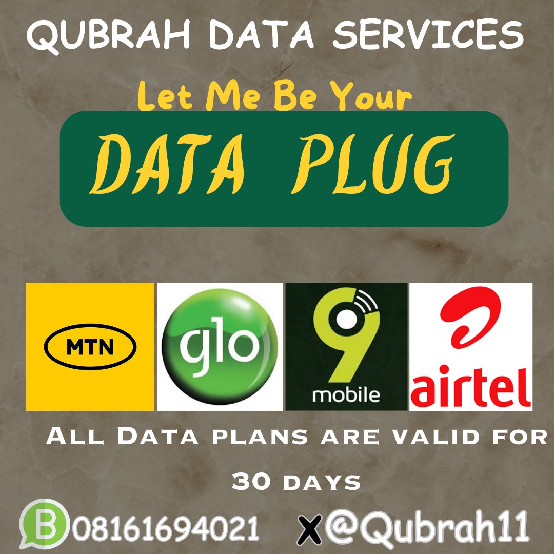 QUBRAH11's tweet image. Monday is here 😔 
Patronize this small girl 🧒

🔥 Affordable Data (30 Days)

1GB – ₦800
2GB – ₦1,600
3GB – ₦2,400
5GB – ₦3,750

🥣 Fresh #PAP
5L – ₦9k  / ₦12k 

📍 Ibadan
DM to order
#DataPlug #PapSeller #IbadanBusiness