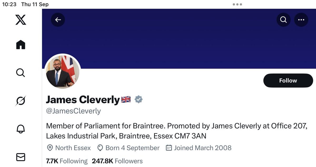 Why no mention of the Tory party in your bio ⁦<a href="/JamesCleverly/">James Cleverly🇬🇧</a>⁩ ? Embarrassed to admit it? Jumping ship?