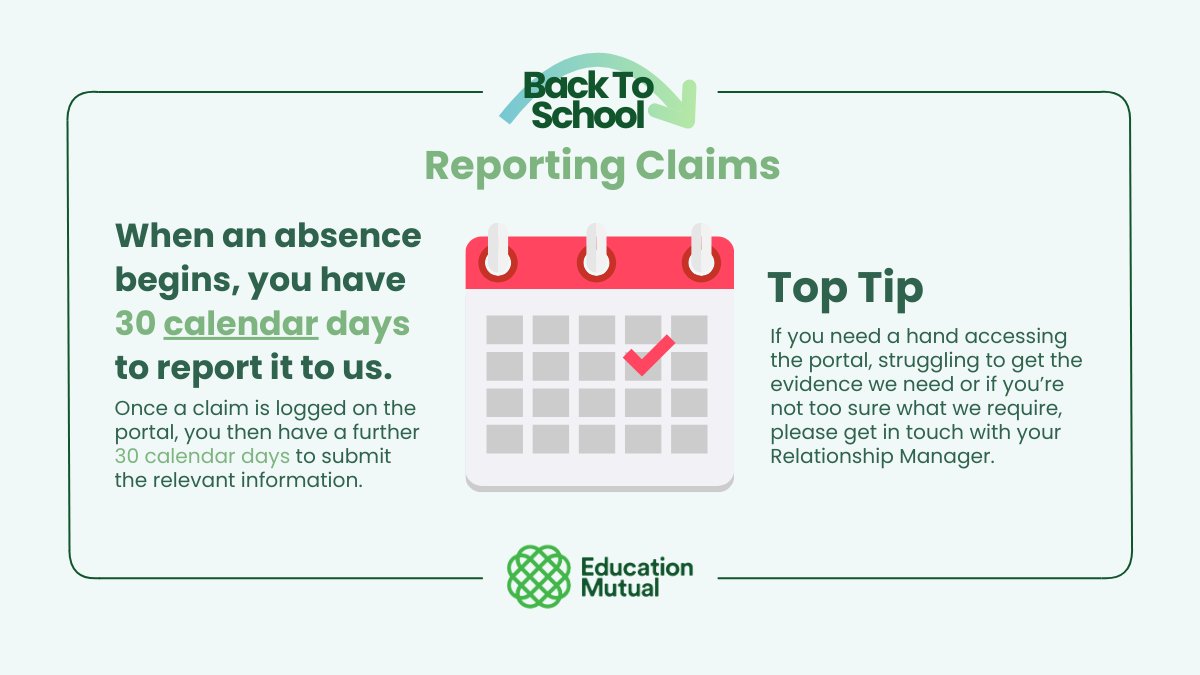 EducationMutual's tweet image. Don't forget, you have 30 calendar days to log an absence through our portal! ⏰