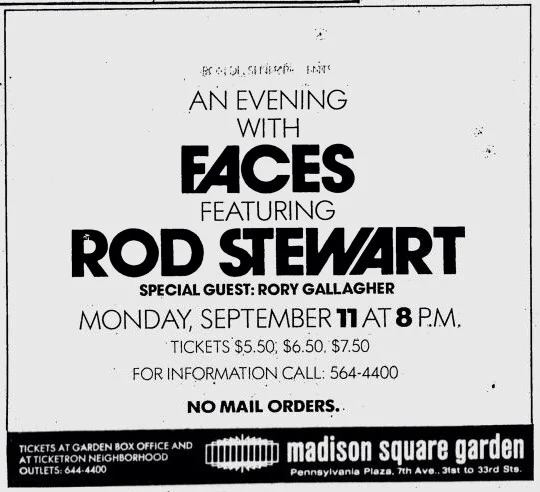 September 11th in Rory history:
1964 Douglas IRL St. Columba's Hall
1969 London GB Haverstock Hill Country Club
1970 Liverpool GB Liverpool Philharmonic Hall
1972 New York USA Madison Square Garden w/ Faces
1973 Atlanta USA Richards