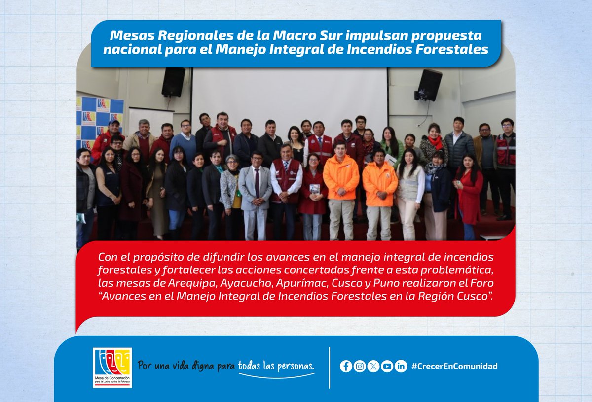 🔥 Las MCLCP de Arequipa, Ayacucho, Apurímac, Cusco y Puno unieron esfuerzos en el Foro “Avances en el Manejo Integral de Incendios Forestales en Cusco”.
🔗Nota de prensa: tinyurl.com/538cwsmt
#MCLCP #cambioclimatico