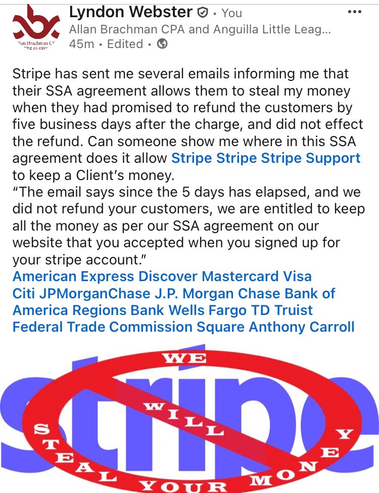 Can someone find the SSA agreement that allows <a href="/stripe/">Stripe</a> to steal client’s money. <a href="/emilygsands/">Emily GlassbergSands</a> <a href="/stripesupport/">Stripe Support</a> <a href="/StripeDev/">Stripe Developers</a>
