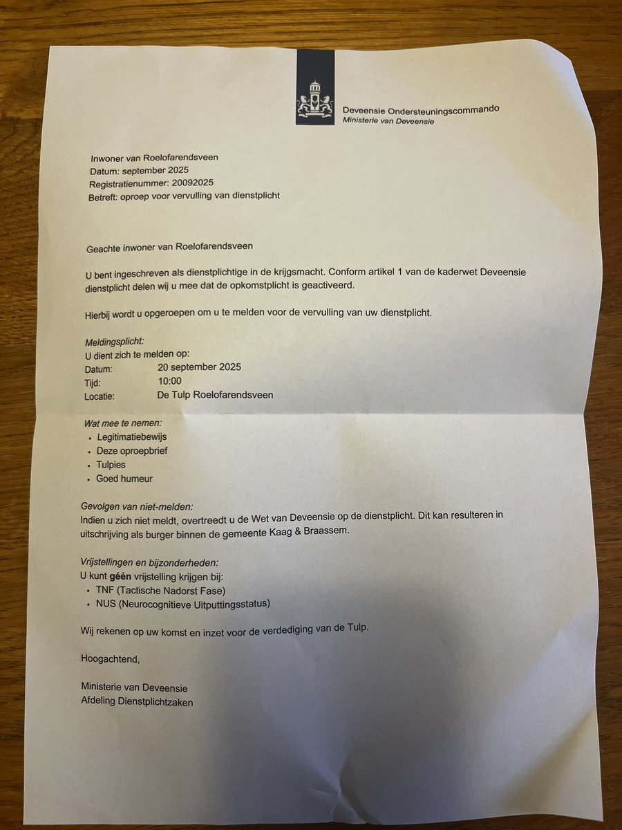 Opgeroepen wegens dienstplicht, grrr.