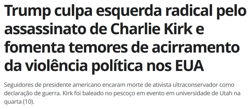 Se eu fosse mais adepto de teorias de conspiração, eu diria que essa morte ocorreu no momento exato em que o Trump precisava de um evento político para fugir não apenas do caso Epstein, mas também do fracasso retumbante de sua agenda econômica.