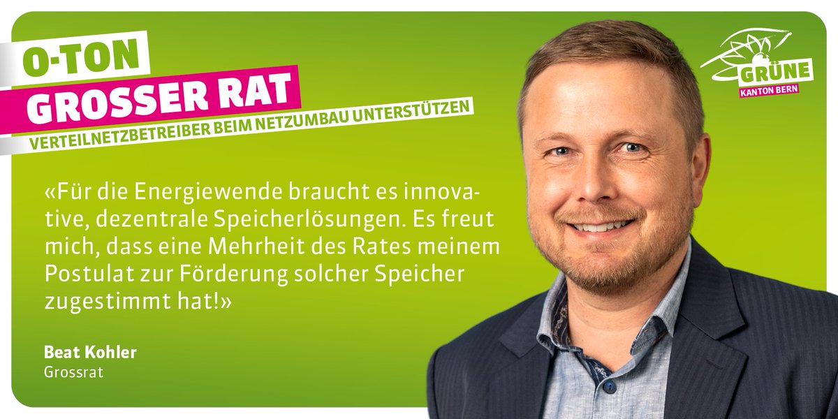 #Herbstsession Zu guter Letzt: Der Grosse Rat überweist ein Postulat zur Förderung dezentraler Speicherlösungen für erneuerbare Energien. 🗯️ #BeatKohler